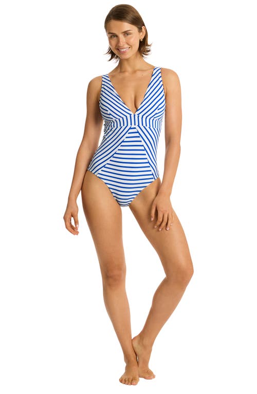 Shop Sea Level Amalfi Panel Stripe One-piece Swimsuit In Blue