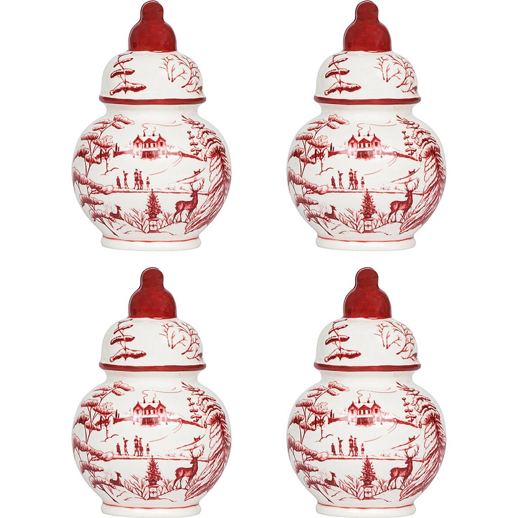Juliska Country Estate Winter Frolic Ruby Ginger Jar Place Card Holder, Set Of 4 In Ruby