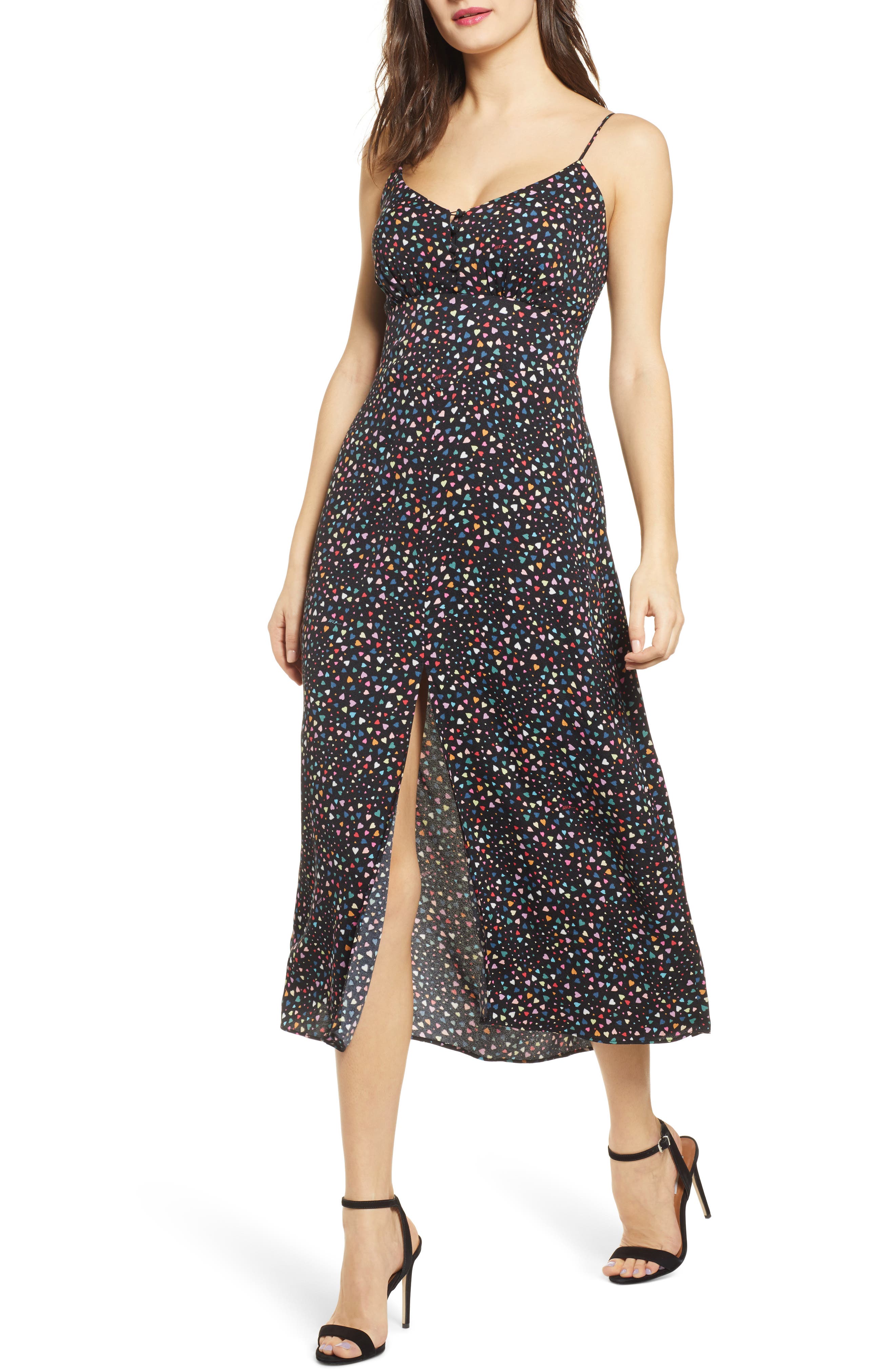 Afrm Print Smocked Back Sundress, Black