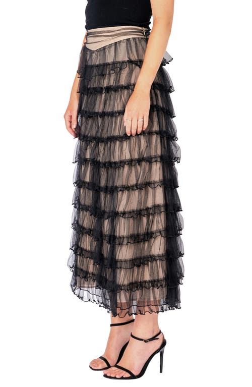 Shop Endless Rose Tiered Tulle Midi Skirt In Black/nude