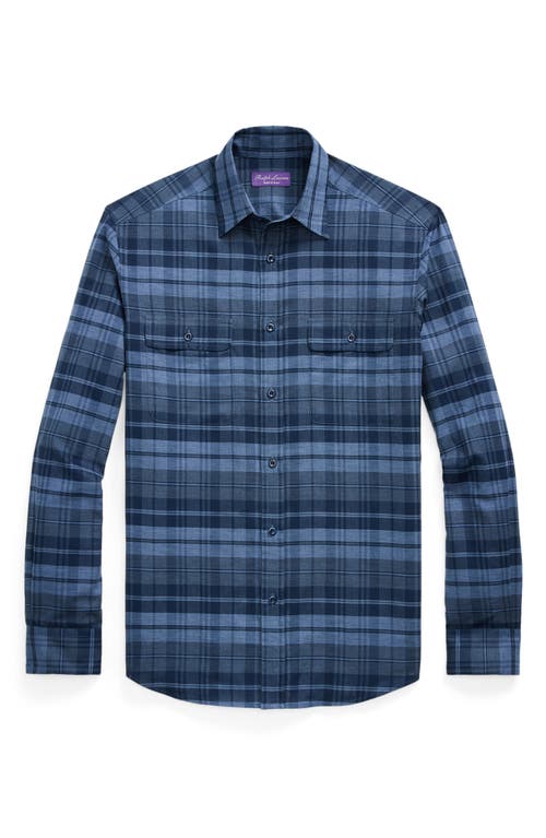 Shop Ralph Lauren Purple Label Shadow Plaid Cotton Button-up Shirt In Dark Slate Blue