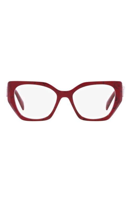 Prada 54mm Square Optical Glasses In Black White/red