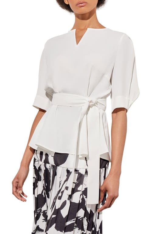 Ming Wang Split Elbow Sleeve Crêpe de Chine Top White at Nordstrom,