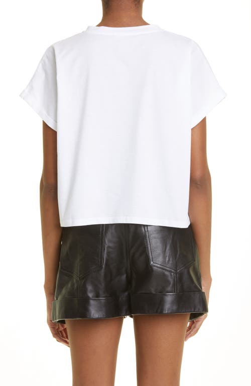 Shop Balmain Flocked Logo Crop T-shirt In Gab White/black