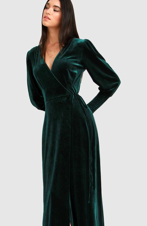 Shop Belle & Bloom Current Mood Velvet Wrap Dress In Dark Green