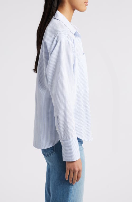 Shop Beachlunchlounge Everly Stripe Cotton Button-up Shirt In Studio Blue