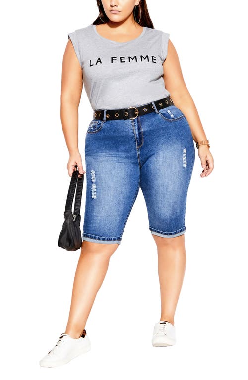 Shop City Chic Turn Up Bermuda Shorts In Mid Denim