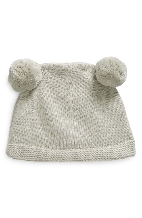 Pink Lemonade Double Pompom Organic Cotton Beanie In Vanilla Grey