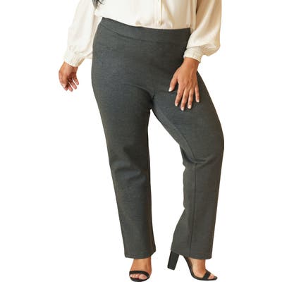 Plus Size Maree Pour Toi Straight Leg Compression Knit Pants, Grey