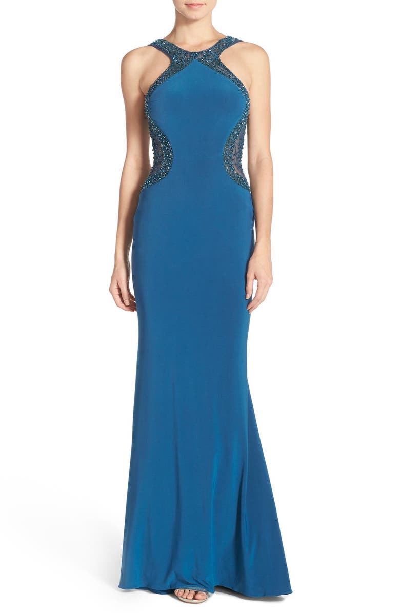 Sean Collection Beaded Illusion Jersey Gown | Nordstrom