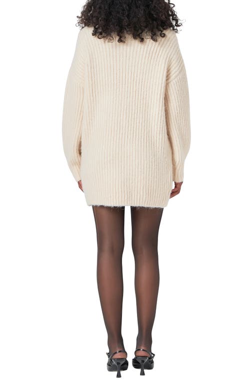 Endless Rose Oversize Long Sleeve Rib Sweater Minidress In Cream