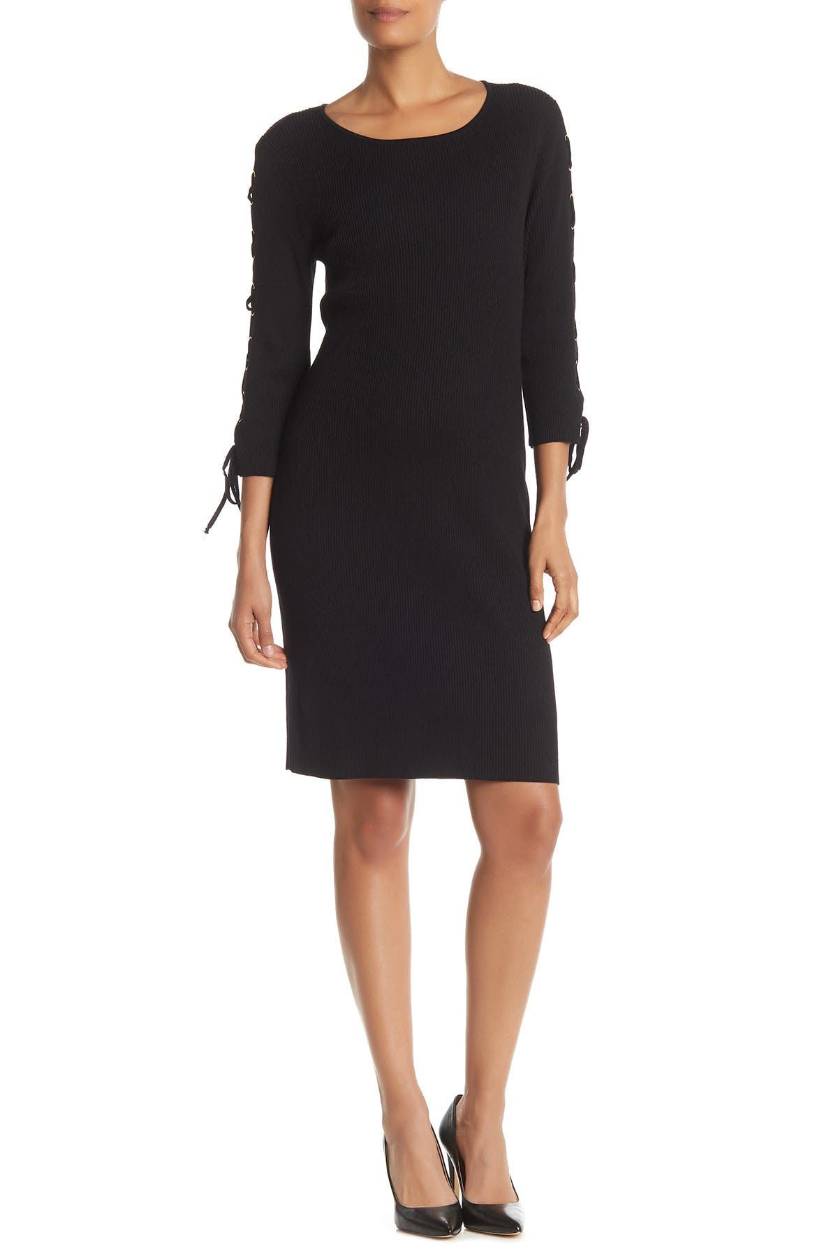 Nina Leonard | Lace-Up Sleeve Rib Knit Sweater Dress | Nordstrom Rack