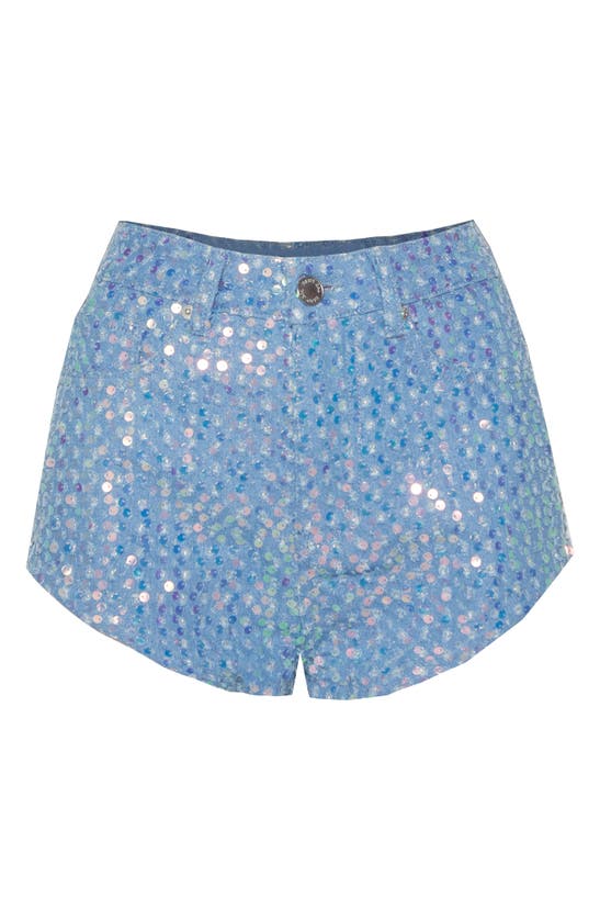 Shop Nasty Gal Sequin High Waist Denim Micro Shorts In Pale Wash