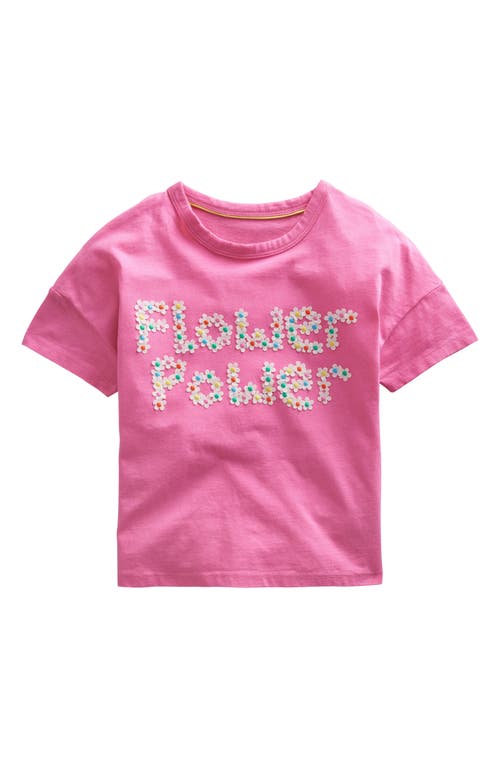 Mini Boden Kids' Floral Embellished Cotton Graphic T-Shirt in Bright Petal Pink at Nordstrom, Size 3-4Y