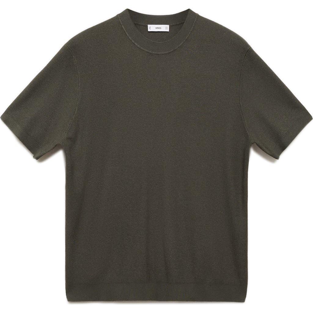 Mango Waffle Knit Short Sleeve Sweater In Forest Green