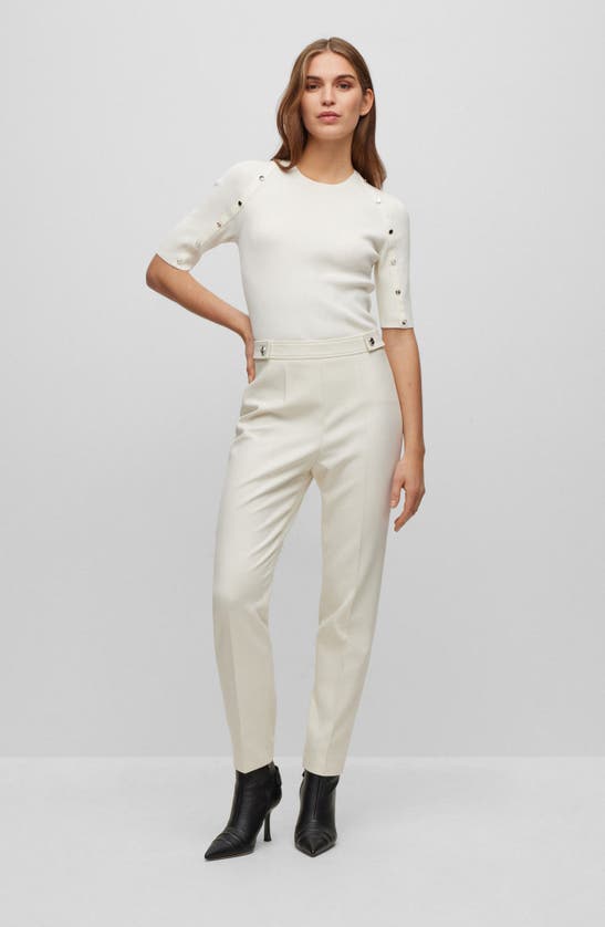 Hugo Boss Short-sleeved Sweater In Stretch Fabric With Hardware Details In Soft Cream