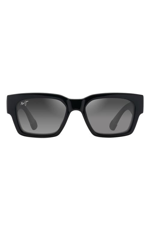 Maui Jim Kenui 53mm PolarizedPlus2 Square Sunglasses in Shiny Black/Light Grey at Nordstrom