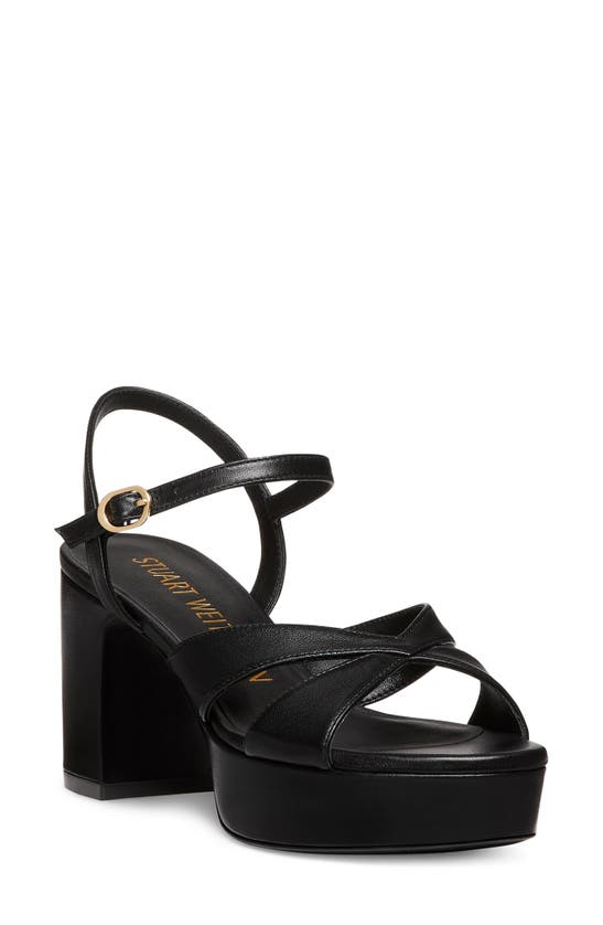 Shop Stuart Weitzman Carmen Midi Platform Sandal In Black