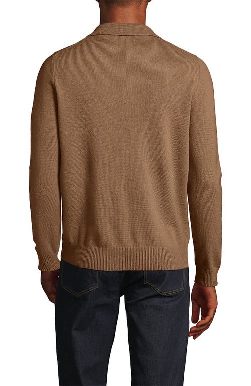 Shop Lands' End Long Sleeve Cashmere Sweater Polo In Classic Camel