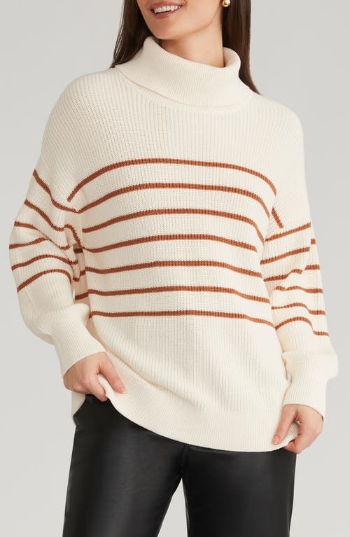 525 America Elise Stripe Oversize Cotton Turtleneck Sweater In Sea Salt Multi