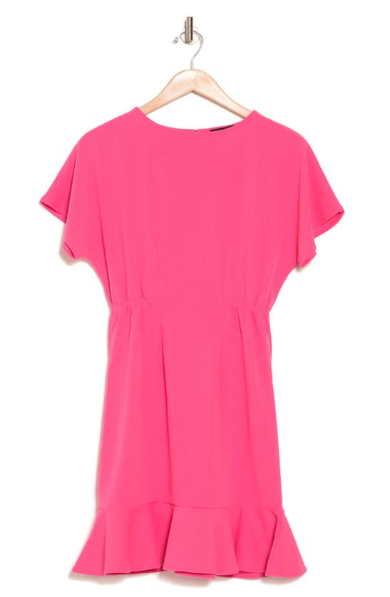 Donna Morgan Ruffle Hem Short Sleeve Dress In Hot Pink