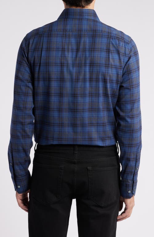 Shop Scott Barber Plaid Stretch Cotton & Cashmere Button-up Shirt In Navy