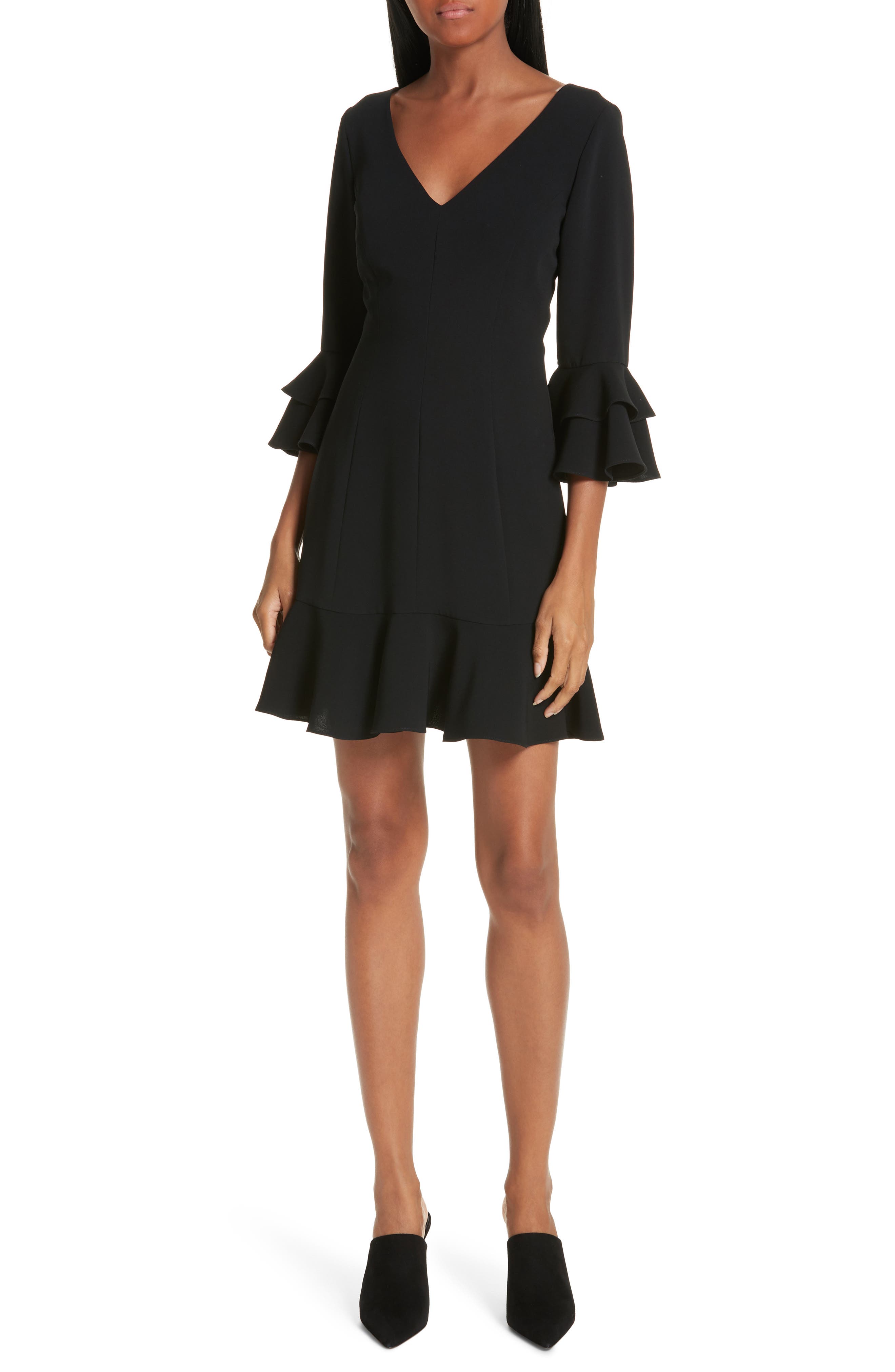 Cinq A Sept Dominique Ruffle Trim Minidress, Black