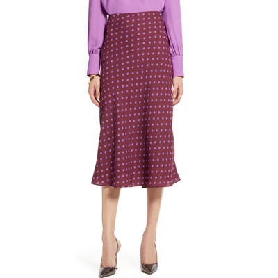 Halogen Bias Cut A-Line Midi Skirt, Burgundy