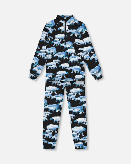 Deux Par Deux Little Boy's Two Piece Thermal Underwear Set Black Printed Polar Bears In Printed Bears