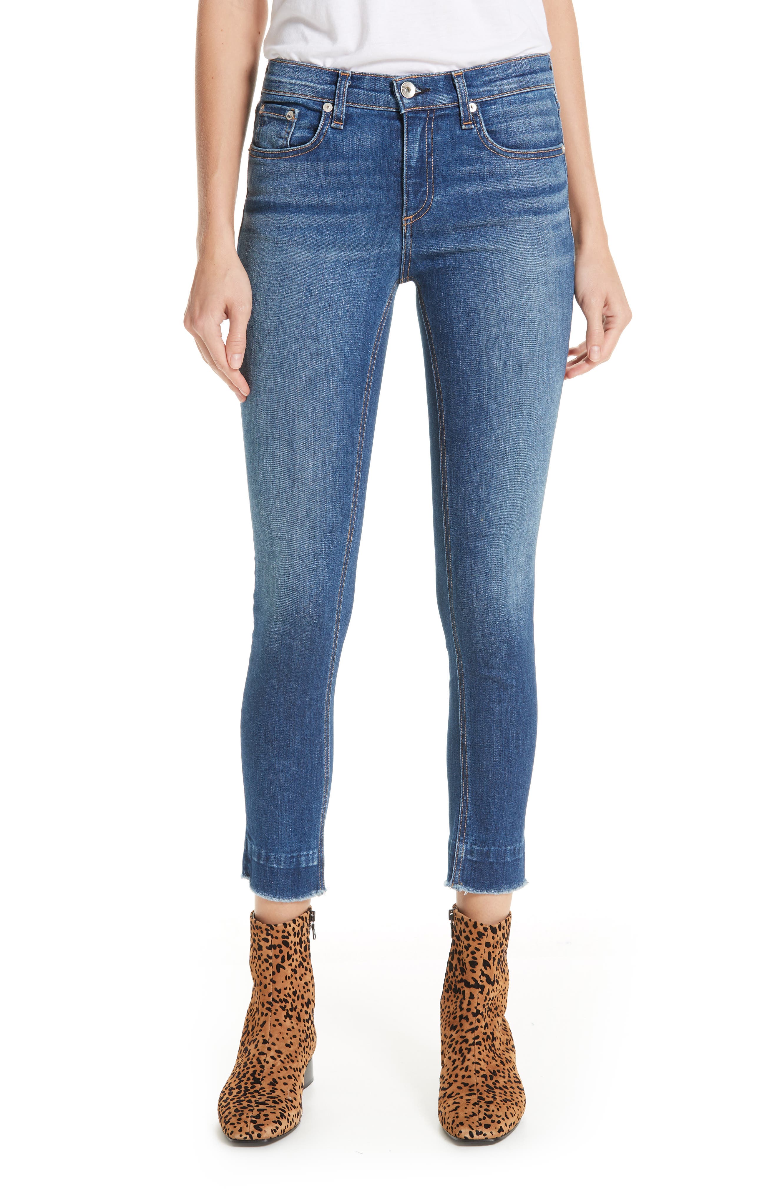 rag and bone raw hem ankle skinny jeans