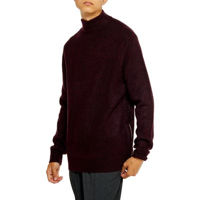 Topman Harlow Classic Fit Side Zip Mock Neck Sweater, Burgundy