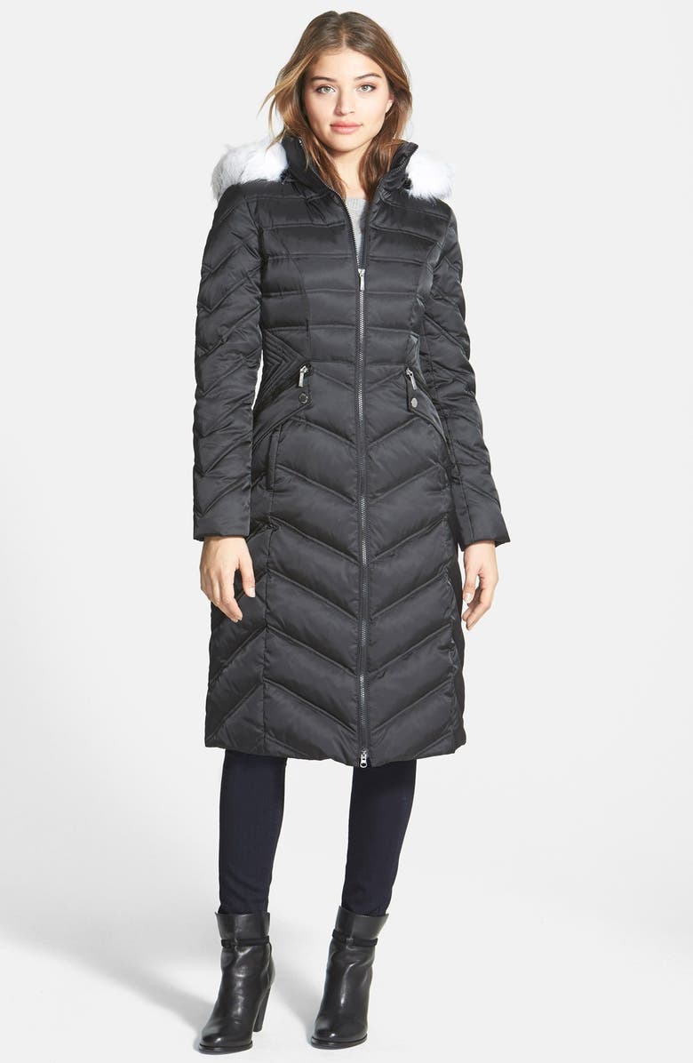 Laundry by Shelli Segal Long Quilted Coat with Removable Faux Fur Trim ...