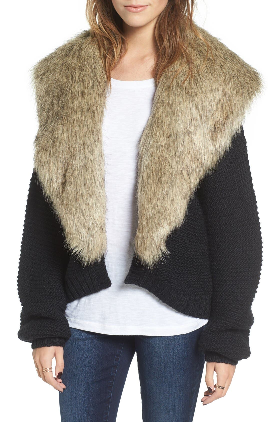 Sun & Shadow Faux Fur Collar Cardigan Nordstrom