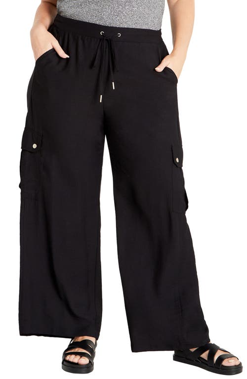 City Chic Kasbah Wide Leg Cargo Pants in Black at Nordstrom