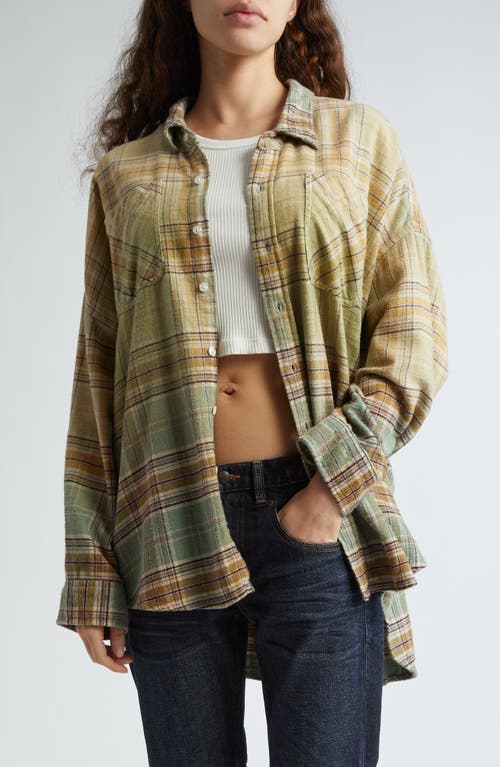 Shop R13 Gradient Plaid Oversize Cotton Flannel Workshirt In Gradient Bleach Green Plaid