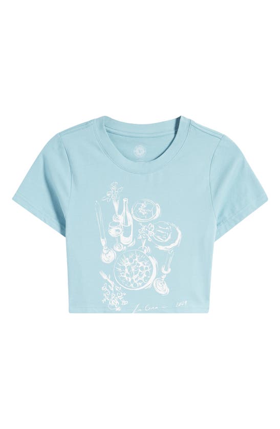 Shop Pacsun Logo Outline Raglan Sleeve Crop Graphic T-shirt In Faded Denim