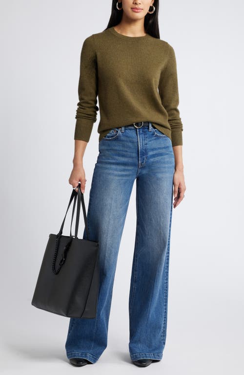 Shop Nordstrom Crewneck Cashmere Sweater In Olive Dark Heather