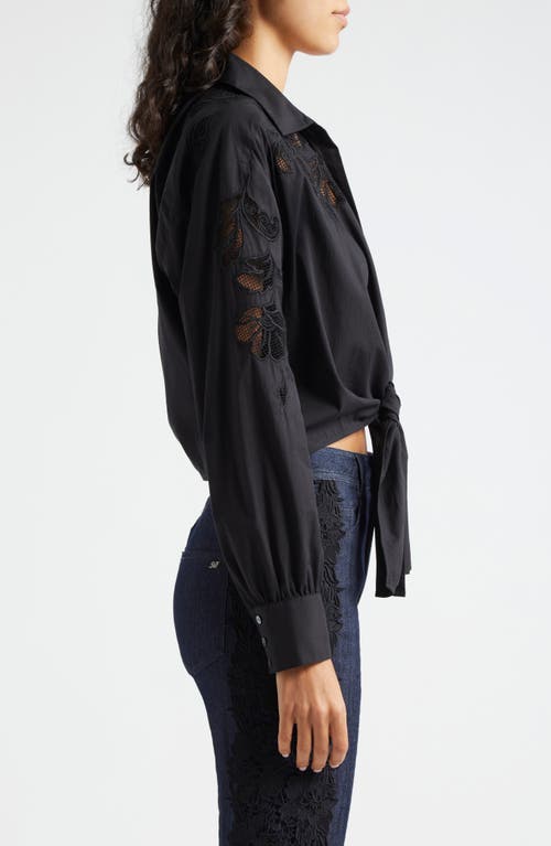 Shop Cinq À Sept Marianna Mesh Embroidered Button-up Shirt In Black