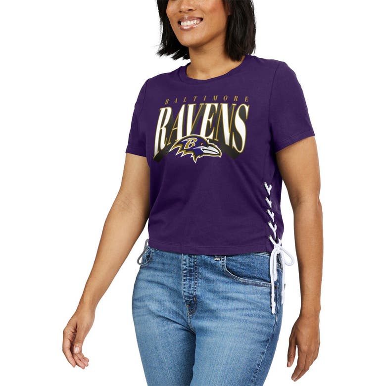 Wear By Erin Andrews Purple Baltimore Ravens Lace Up Side Modest Cropped T-shirt In Purple