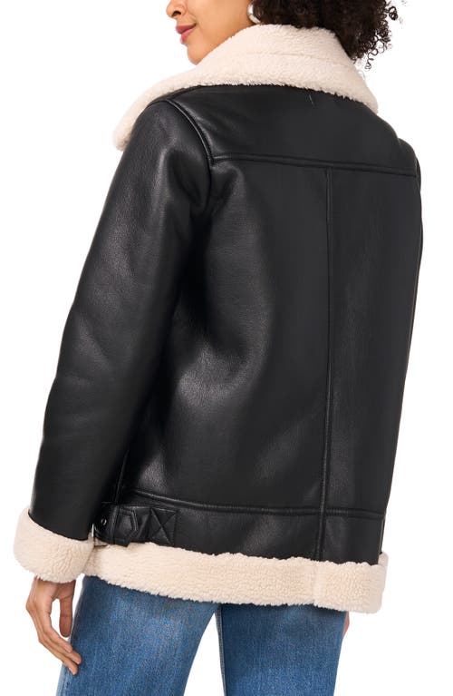 VINCE CAMUTO VINCE CAMUTO FAUX LEATHER & FAUX SHEARLING BOMBER JACKET 