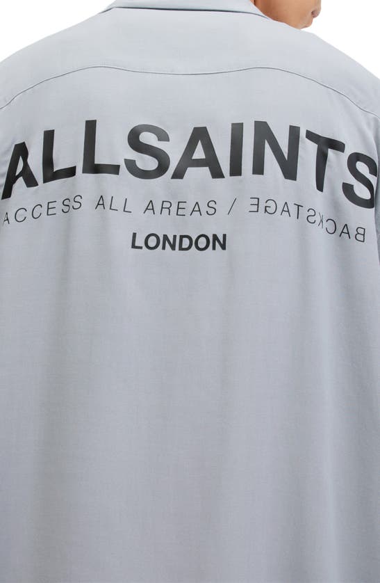 Shop Allsaints Access Short Sleeve Graphic Camp Shirt In Skyline Grey