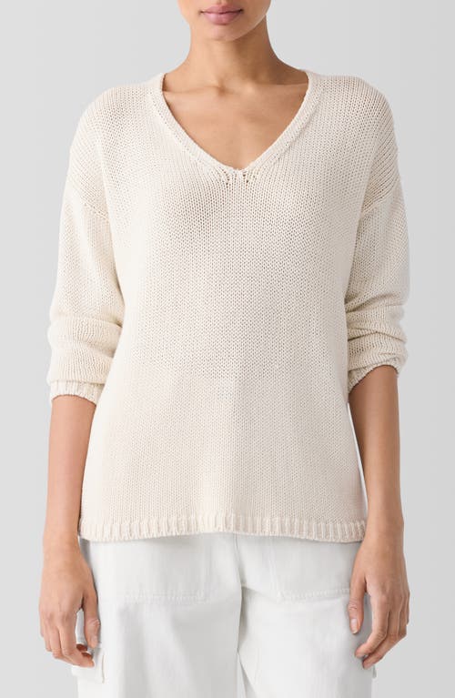 Shop Eileen Fisher V-neck Organic Cotton Pullover Sweater In Ecru