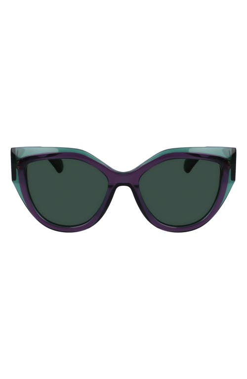 Shop Ferragamo Classic Logo 53mm Cat Eye Sunglasses In Transparent Green/violet