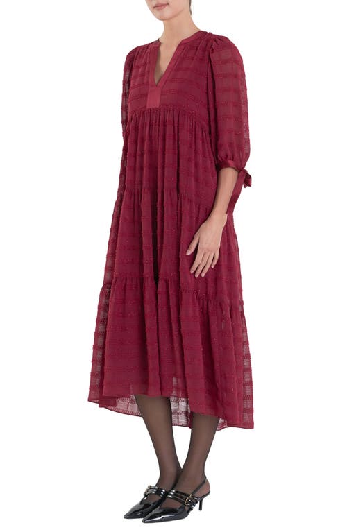 English Factory Textured Chiffon Dress In Bordeaux