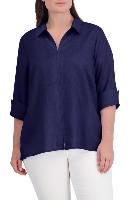 Foxcroft Agnes Three-Quarter Sleeve Linen Blend Top at Nordstrom,