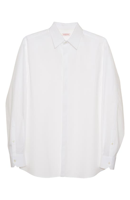 Shop Valentino Oversize Long Sleeve Cotton Poplin Button-up Shirt In Bianco