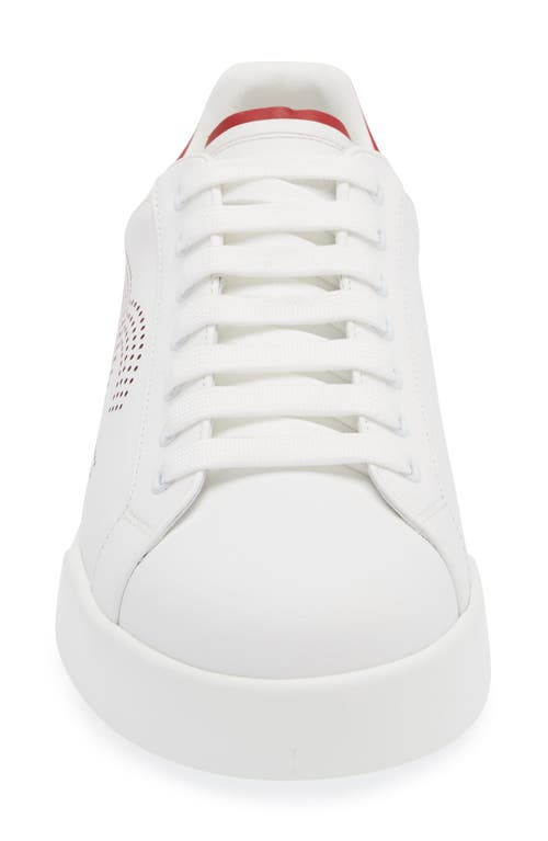 Shop Dolce & Gabbana Dolce&gabbana Portofino Leather Low Top Sneaker In Bianco/rubino