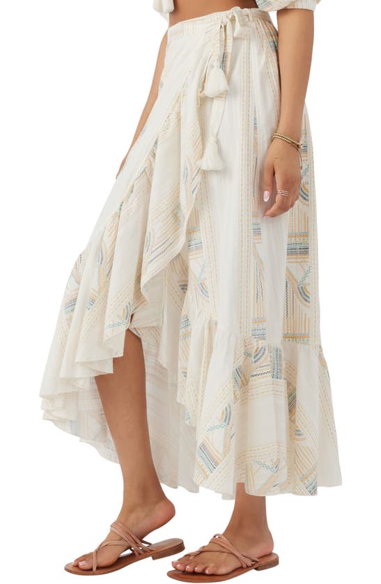 Shop O'neill Adilah Stripe Tiered Cotton Wrap Skirt In Winter White