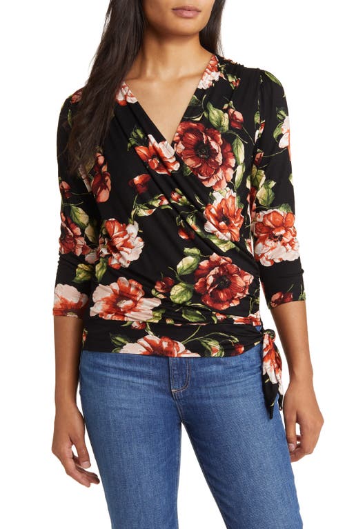 Loveappella Faux Tie Wrap Top Black/Rust at Nordstrom,