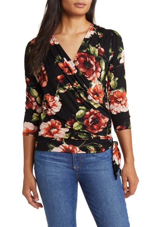 Loveappella Faux Tie Wrap Top In Black/rust